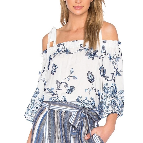 Parker Blue Multi Cotton Floral Paisley Embroidered Tie Strap Jillian Blouse EUC - Picture 8 of 9